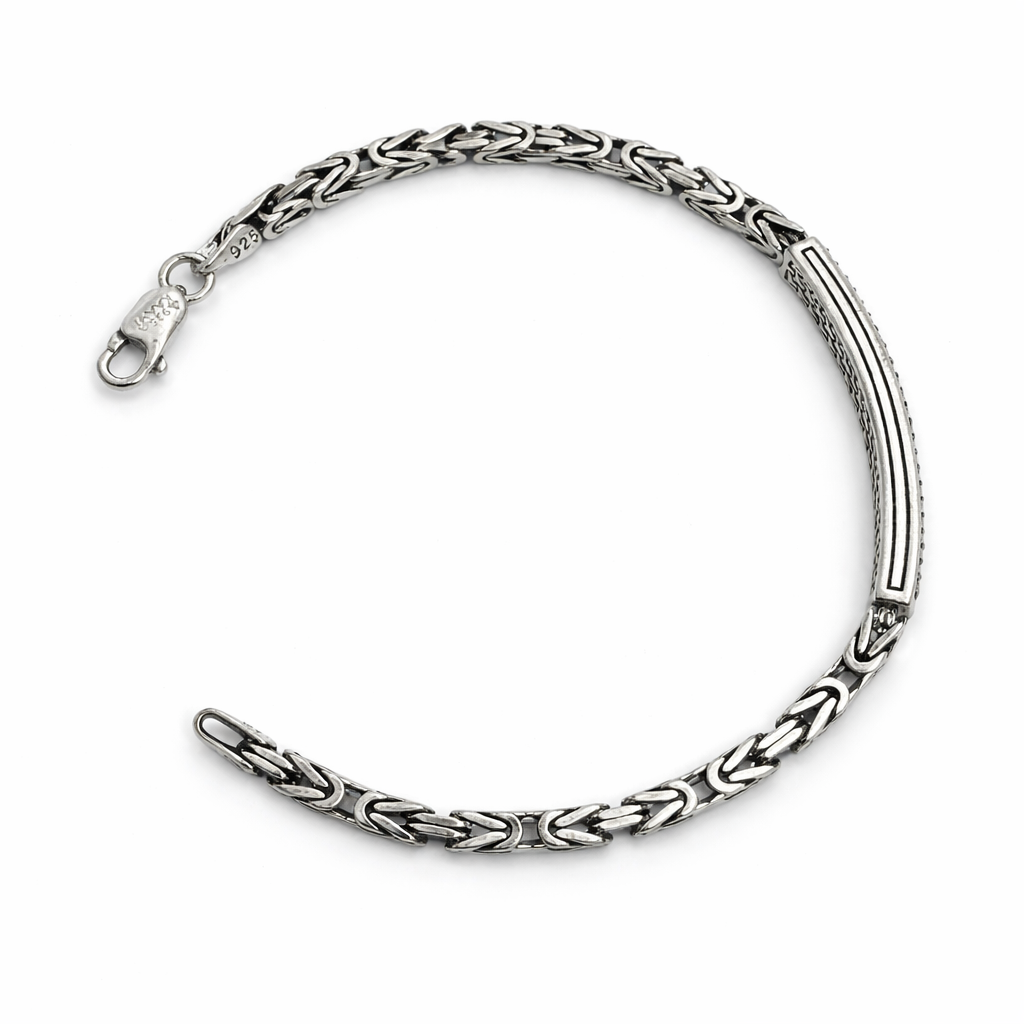 Classic 925 Silver bracelet with Orange-Red Gemstones For Mens