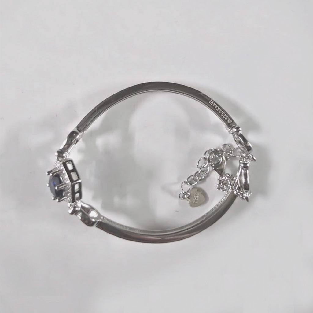 Blue Plated Sapphire & Cubic Zirconia Studded Tennis Woman Silver 925 Bracelet