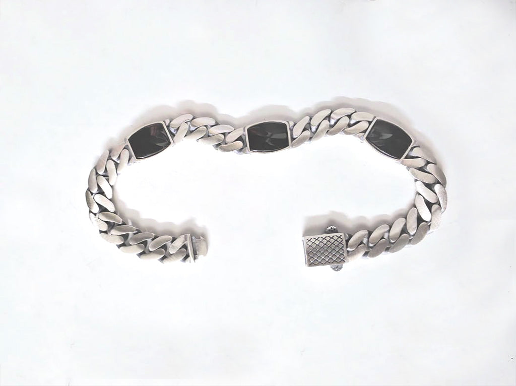 925 Silver Cuban link Enamel bracelet with onyx inlays