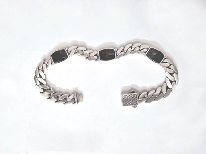 925 Silver Cuban link Enamel bracelet with onyx inlays