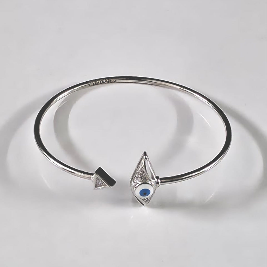 Silver Cuff with Evil Eye 925 Free Size Bracelet
