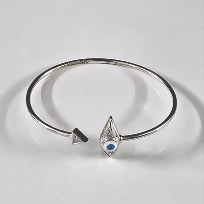 Silver Cuff with Evil Eye 925 Free Size Bracelet