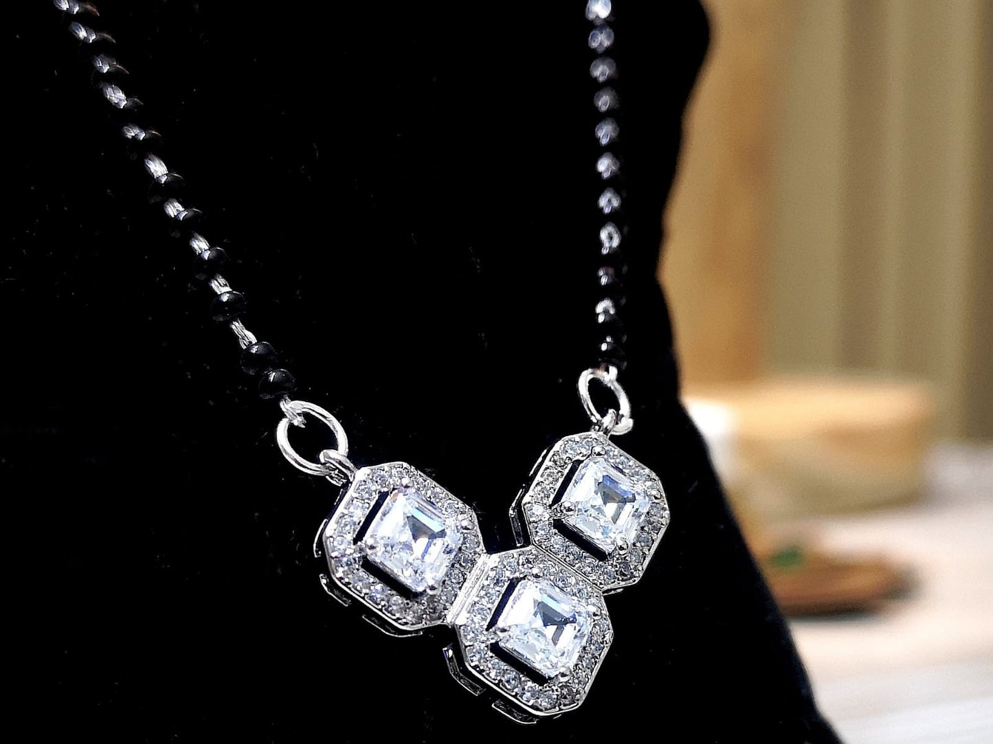 Blooming 925 Pure Silver Sliced Rectangular Shaped Mangalsutra