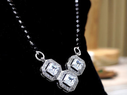 Blooming 925 Pure Silver Sliced Rectangular Shaped Mangalsutra