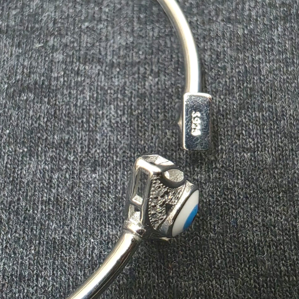 Silver Cuff with Evil Eye 925 Free Size Bracelet