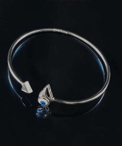Silver Cuff with Evil Eye 925 Free Size Bracelet
