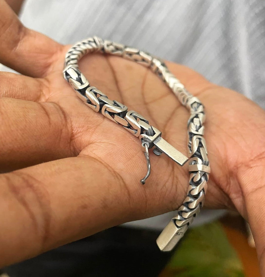 Royal Weave Curb Chain 925 Silver Bracelet with Black Enamel