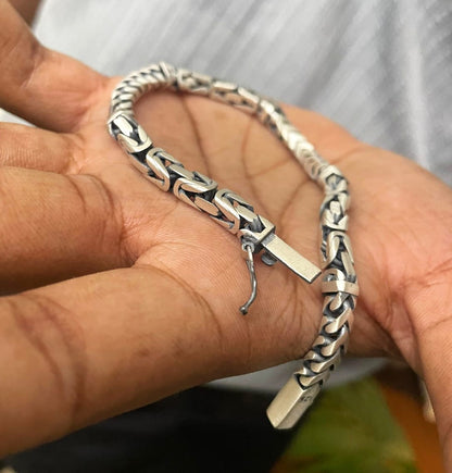 Royal Weave Curb Chain 925 Silver Bracelet with Black Enamel
