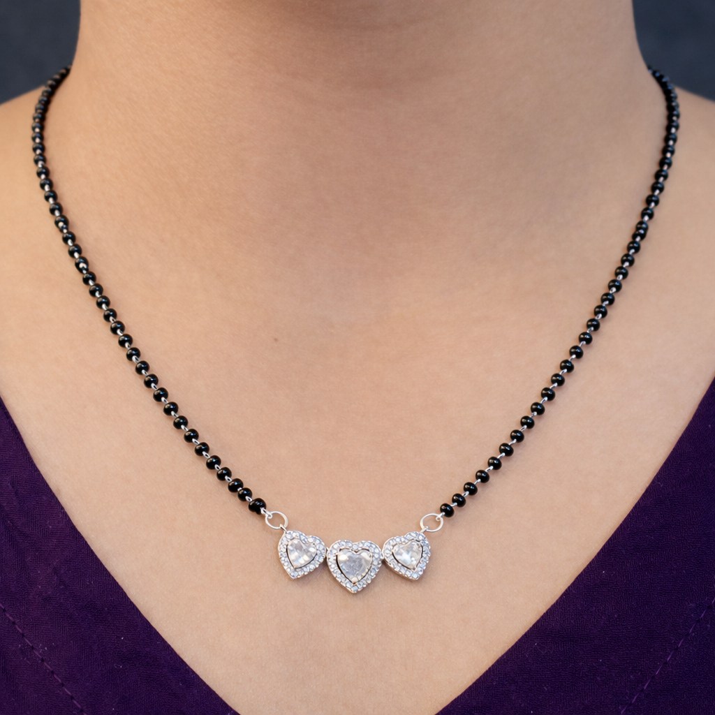 KAAVI Three Heart Mangalsutra Pure 925 Silver