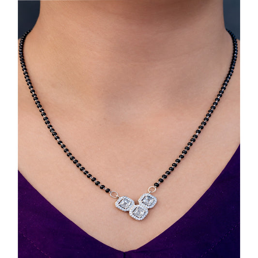 Blooming 925 Pure Silver Sliced Rectangular Shaped Mangalsutra