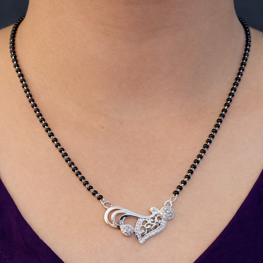 KAAVI Floral Leafy Heart Modern Stylish Pure 925 Silver Mangalsutra