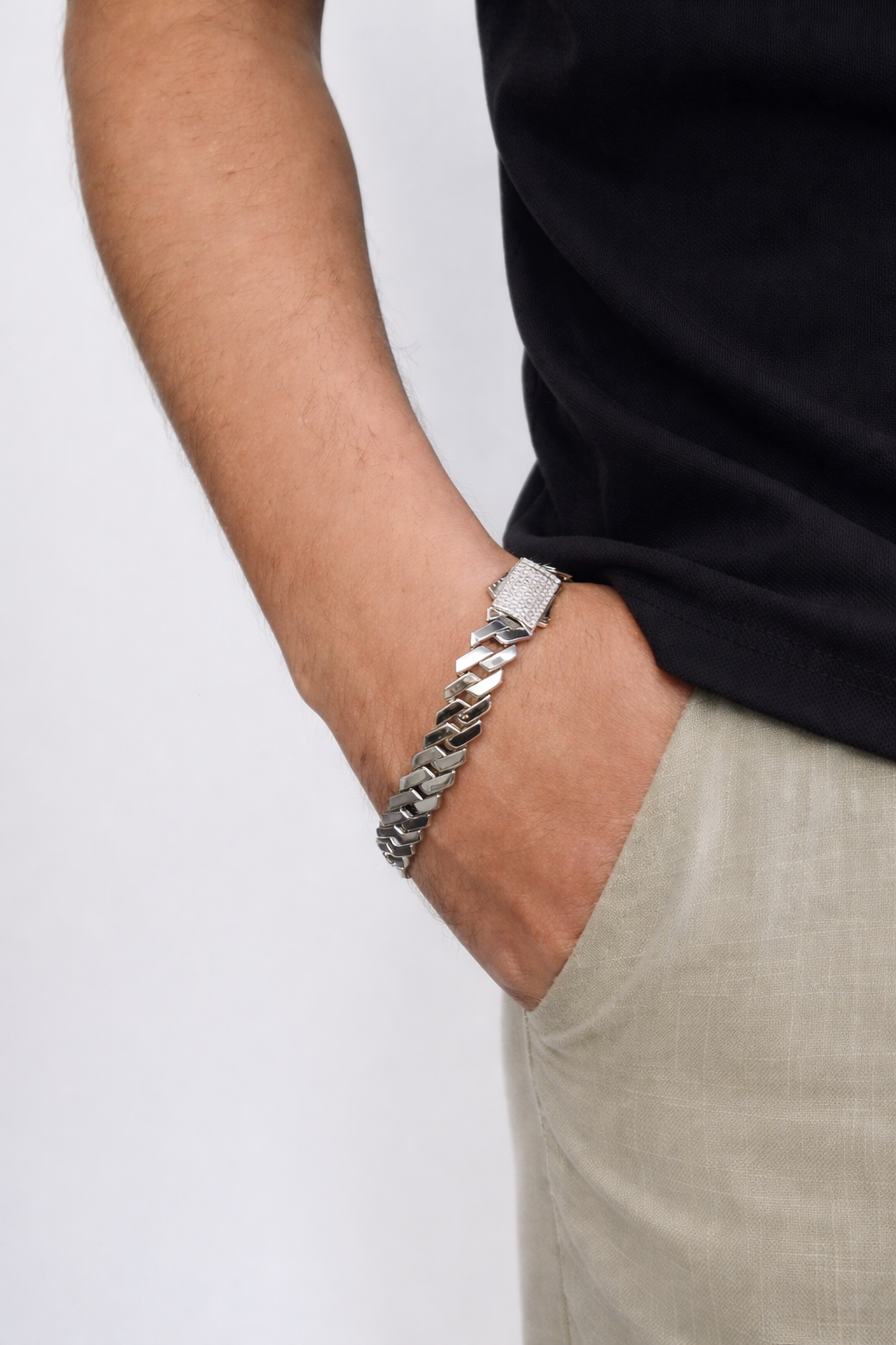 Iced Out Cuban Link 925 Silver Bracelet For Men