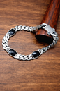 925 Silver Cuban link Enamel bracelet with onyx inlays