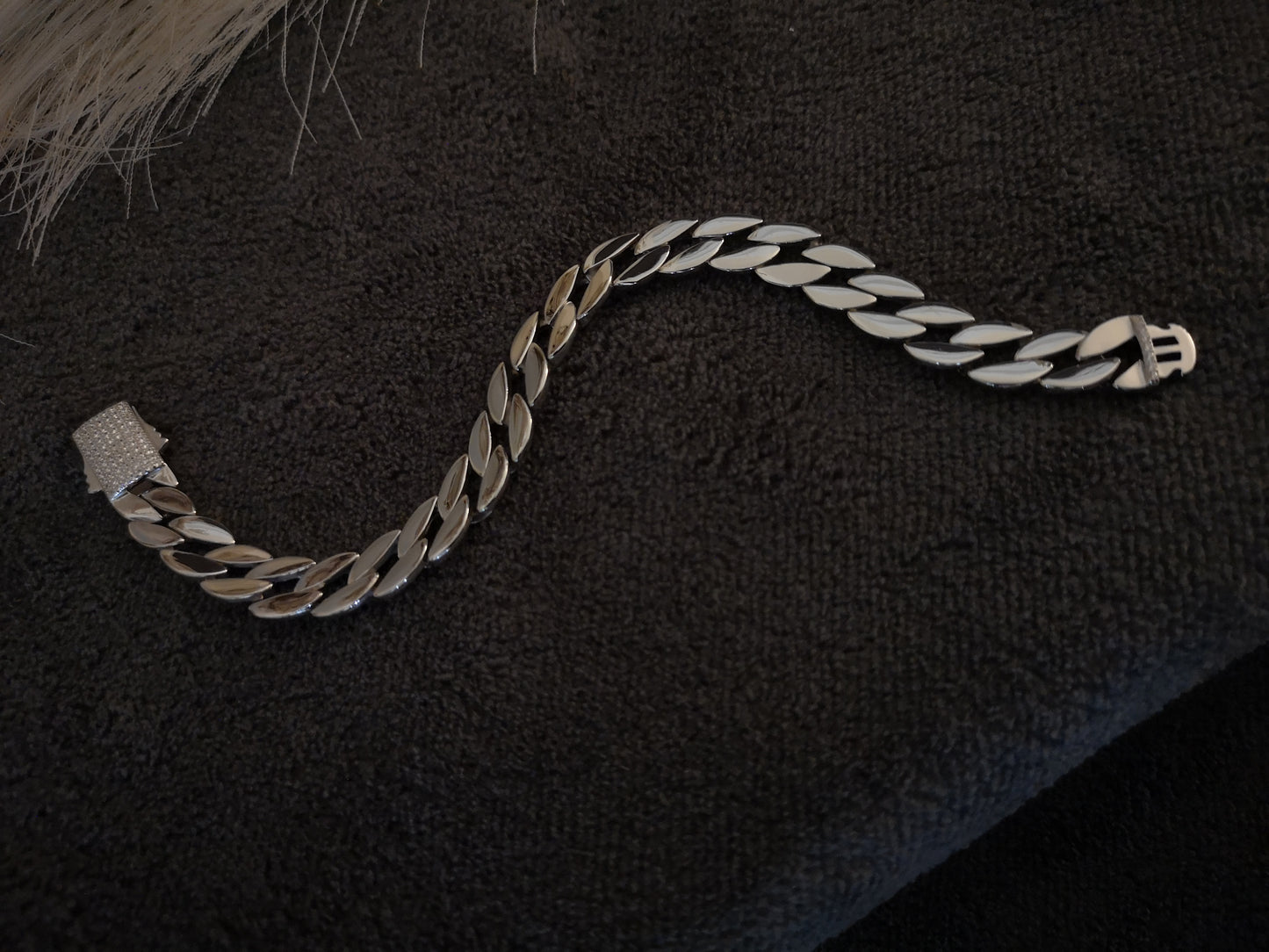 Men's Classic Cuban Leafy Cut Pure Silver Bracelet