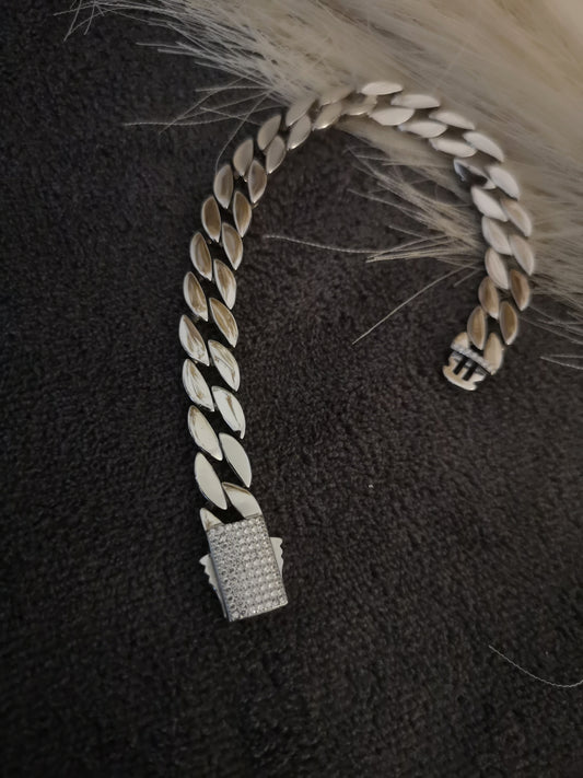 Men's Classic Cuban Leafy Cut Pure Silver Bracelet