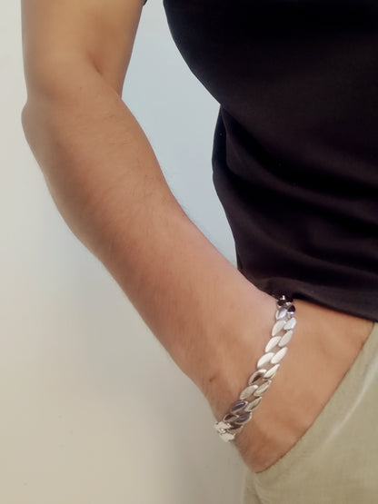 Men's Classic Cuban Leafy Cut Pure Silver Bracelet