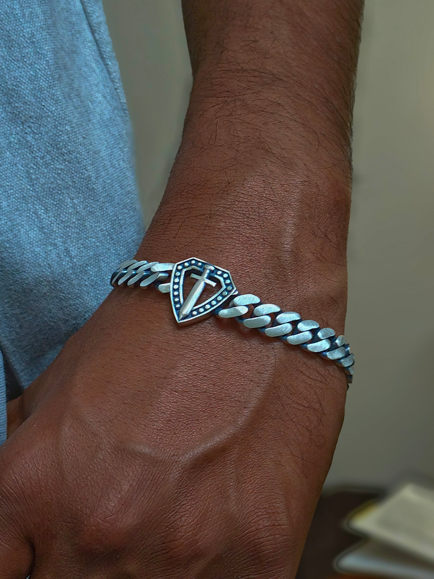 Elite Cross Cuban Men's 925 Silver Bracelet