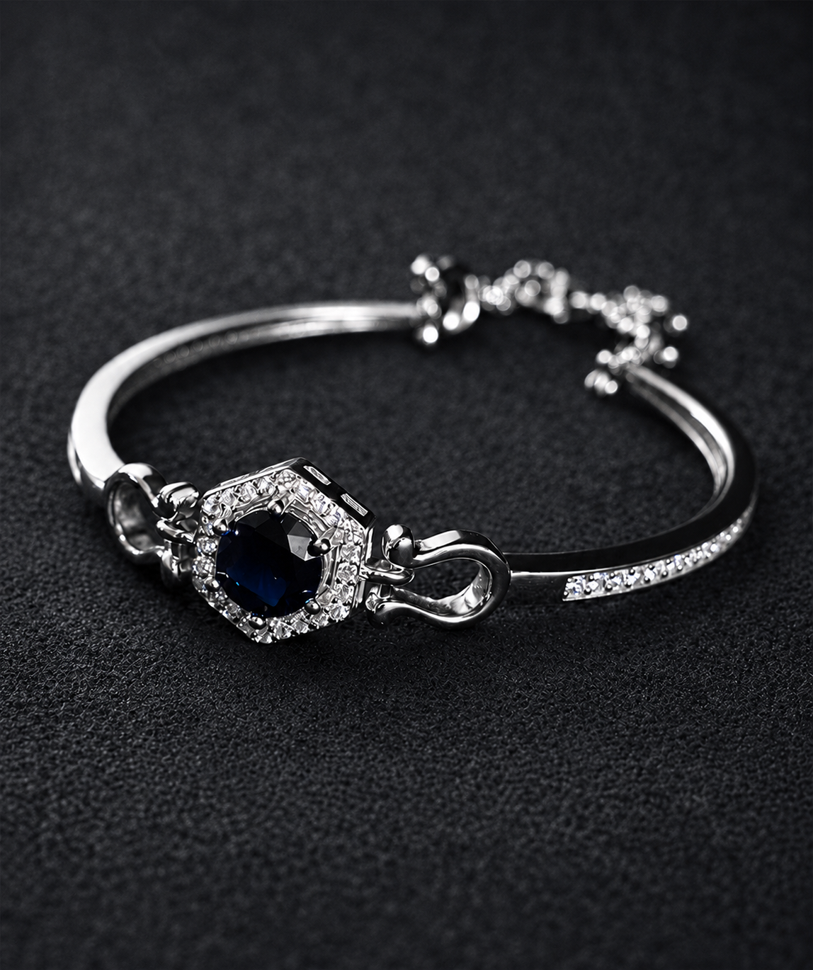 Blue Plated Sapphire & Cubic Zirconia Studded Tennis Woman Silver 925 Bracelet