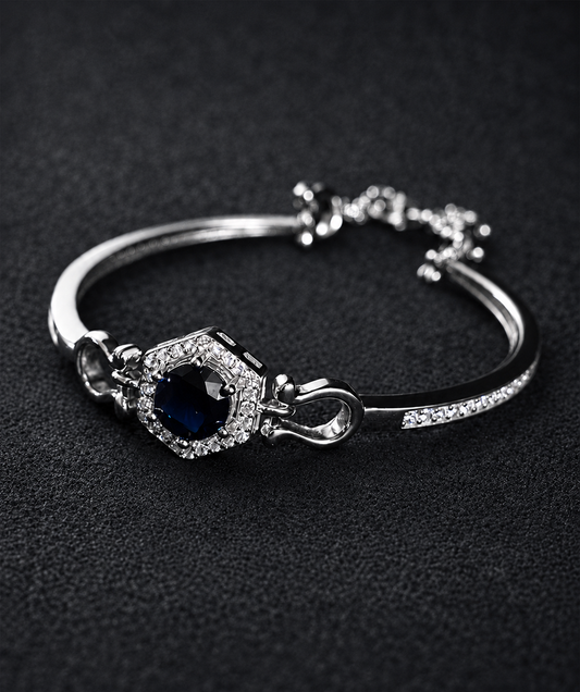Blue Plated Sapphire & Cubic Zirconia Studded Tennis Woman Silver 925 Bracelet