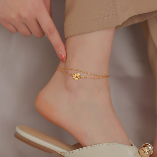PVD Geometric 18K Gold Plated Anklet For Female