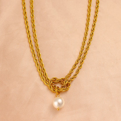 Elegant Rope Twisted Double Layer 18K Gold Plated Necklaces