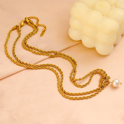 Elegant Rope Twisted Double Layer 18K Gold Plated Necklaces