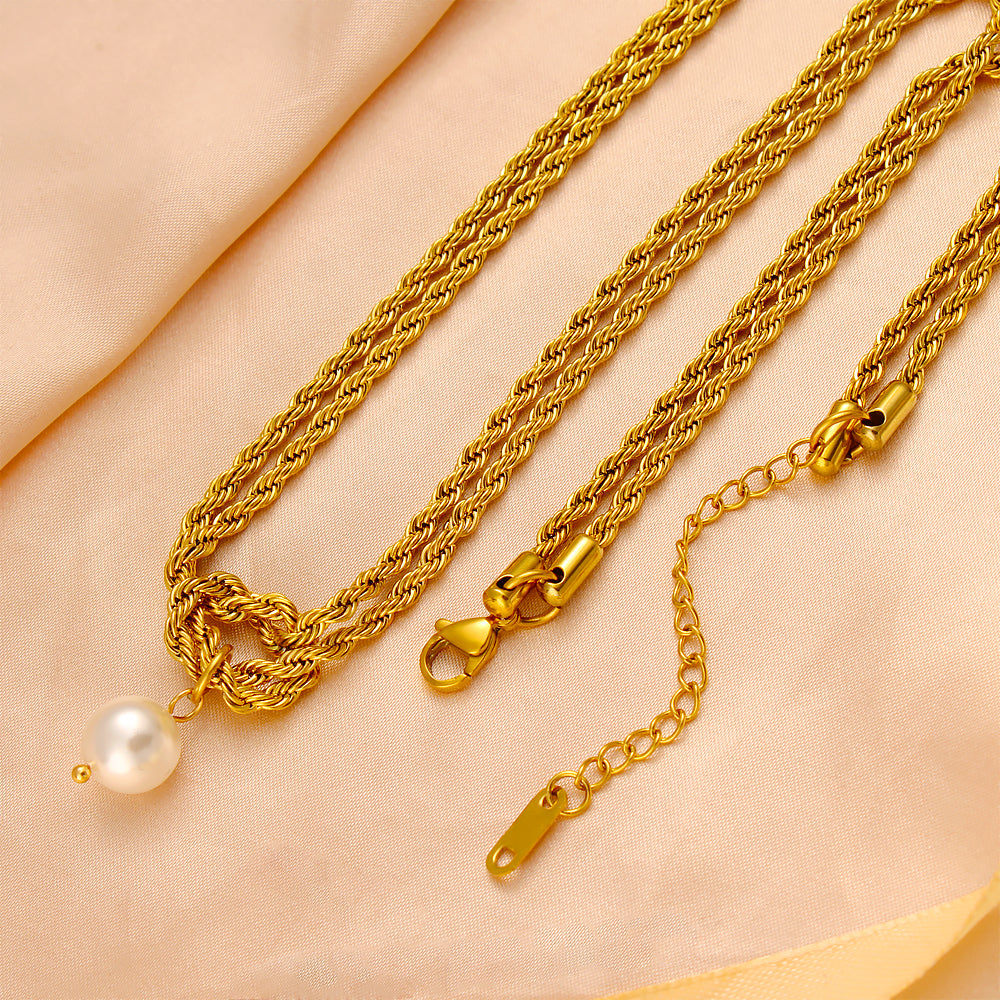 Elegant Rope Twisted Double Layer 18K Gold Plated Necklaces