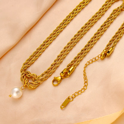 Elegant Rope Twisted Double Layer 18K Gold Plated Necklaces