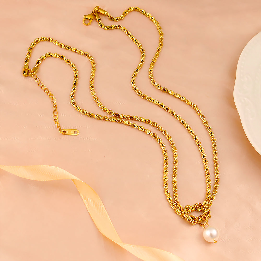 Elegant Rope Twisted Double Layer 18K Gold Plated Necklaces