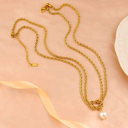 Elegant Rope Twisted Double Layer 18K Gold Plated Necklaces