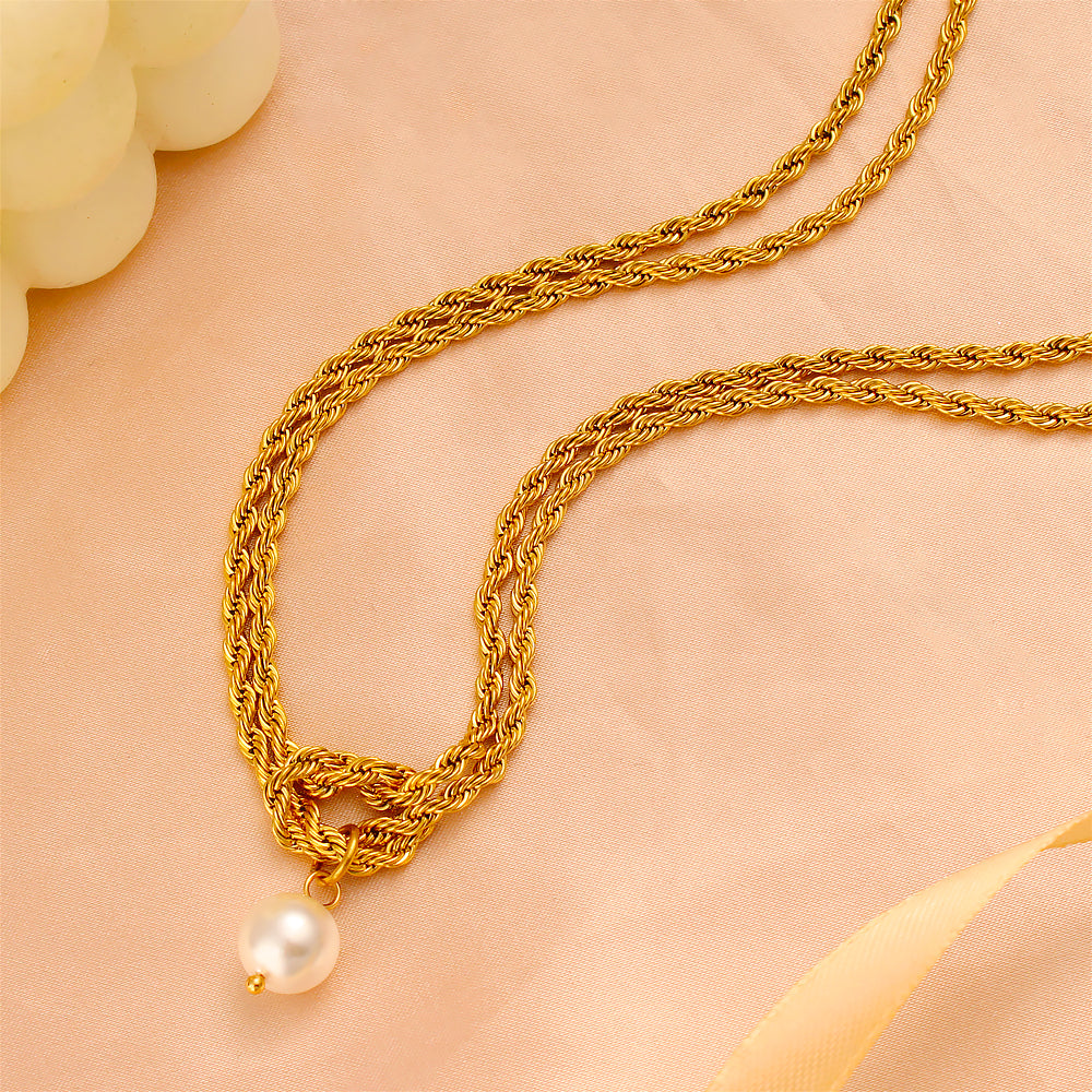 Elegant Rope Twisted Double Layer 18K Gold Plated Necklaces