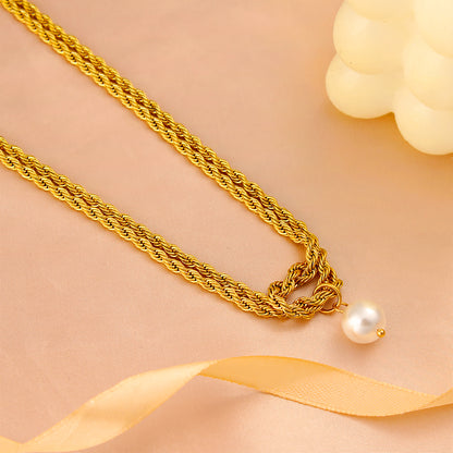 Elegant Rope Twisted Double Layer 18K Gold Plated Necklaces