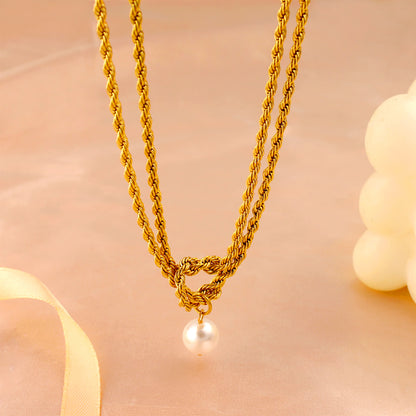 Elegant Rope Twisted Double Layer 18K Gold Plated Necklaces