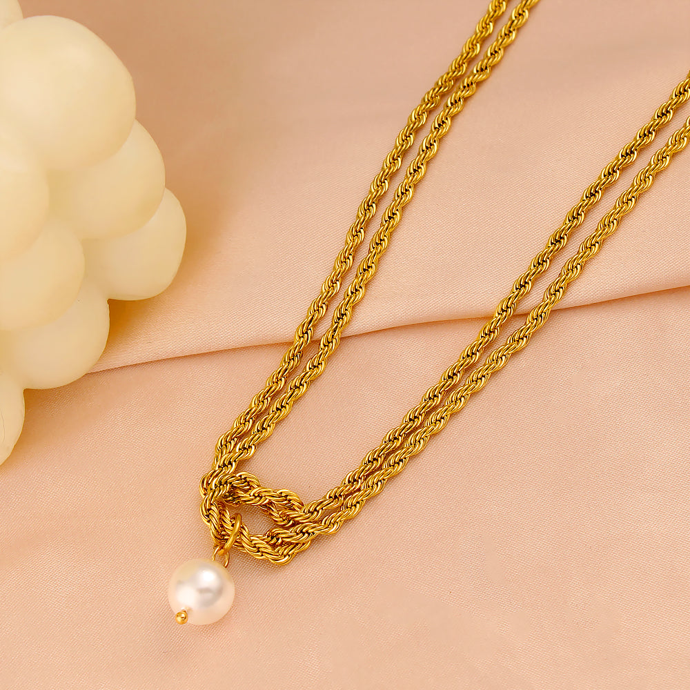 Elegant Rope Twisted Double Layer 18K Gold Plated Necklaces
