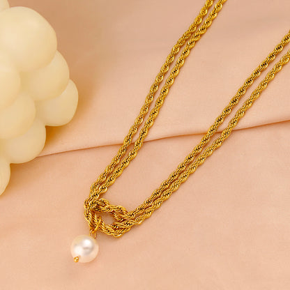 Elegant Rope Twisted Double Layer 18K Gold Plated Necklaces