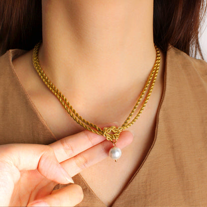 Elegant Rope Twisted Double Layer 18K Gold Plated Necklaces