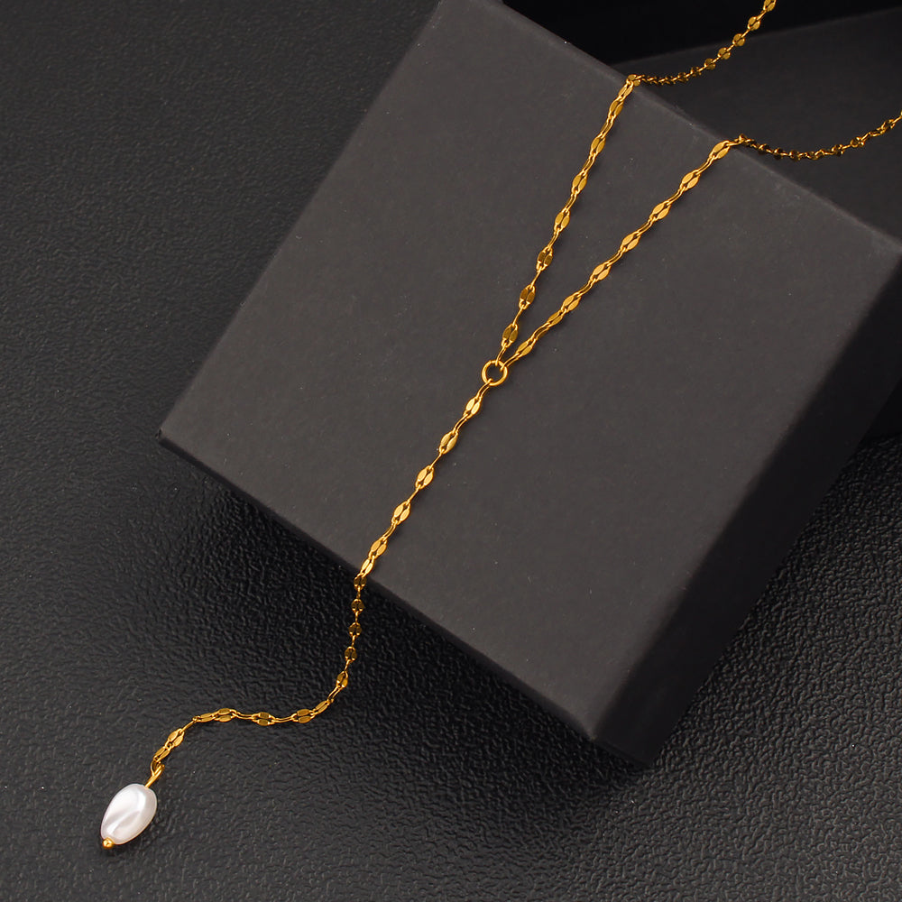Elegant Pearl Pendant Necklace With 18K Gold Plating Sweater Chain For Women