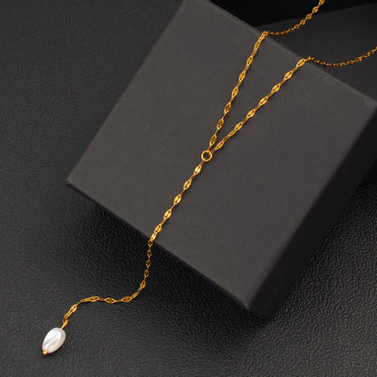 Elegant Pearl Pendant Necklace With 18K Gold Plating Sweater Chain For Women
