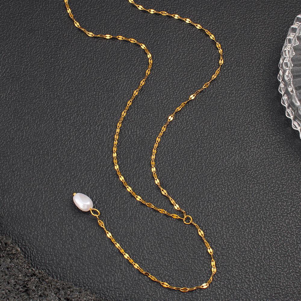 Elegant Pearl Pendant Necklace With 18K Gold Plating Sweater Chain For Women