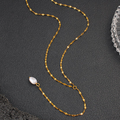 Elegant Pearl Pendant Necklace With 18K Gold Plating Sweater Chain For Women