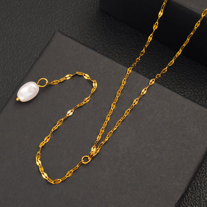 Elegant Pearl Pendant Necklace With 18K Gold Plating Sweater Chain For Women
