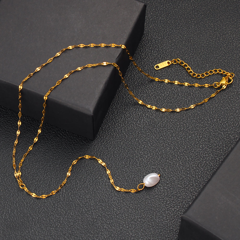 Elegant Pearl Pendant Necklace With 18K Gold Plating Sweater Chain For Women