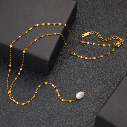Elegant Pearl Pendant Necklace With 18K Gold Plating Sweater Chain For Women