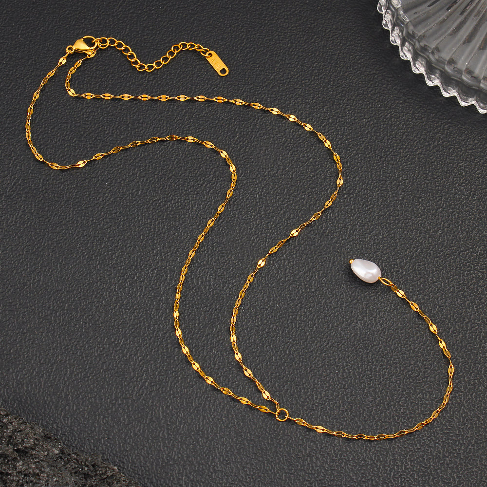 Elegant Pearl Pendant Necklace With 18K Gold Plating Sweater Chain For Women