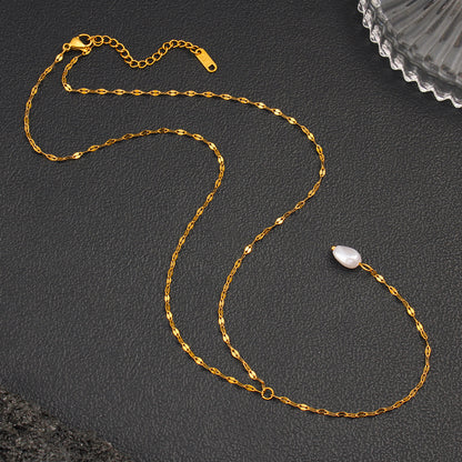 Elegant Pearl Pendant Necklace With 18K Gold Plating Sweater Chain For Women