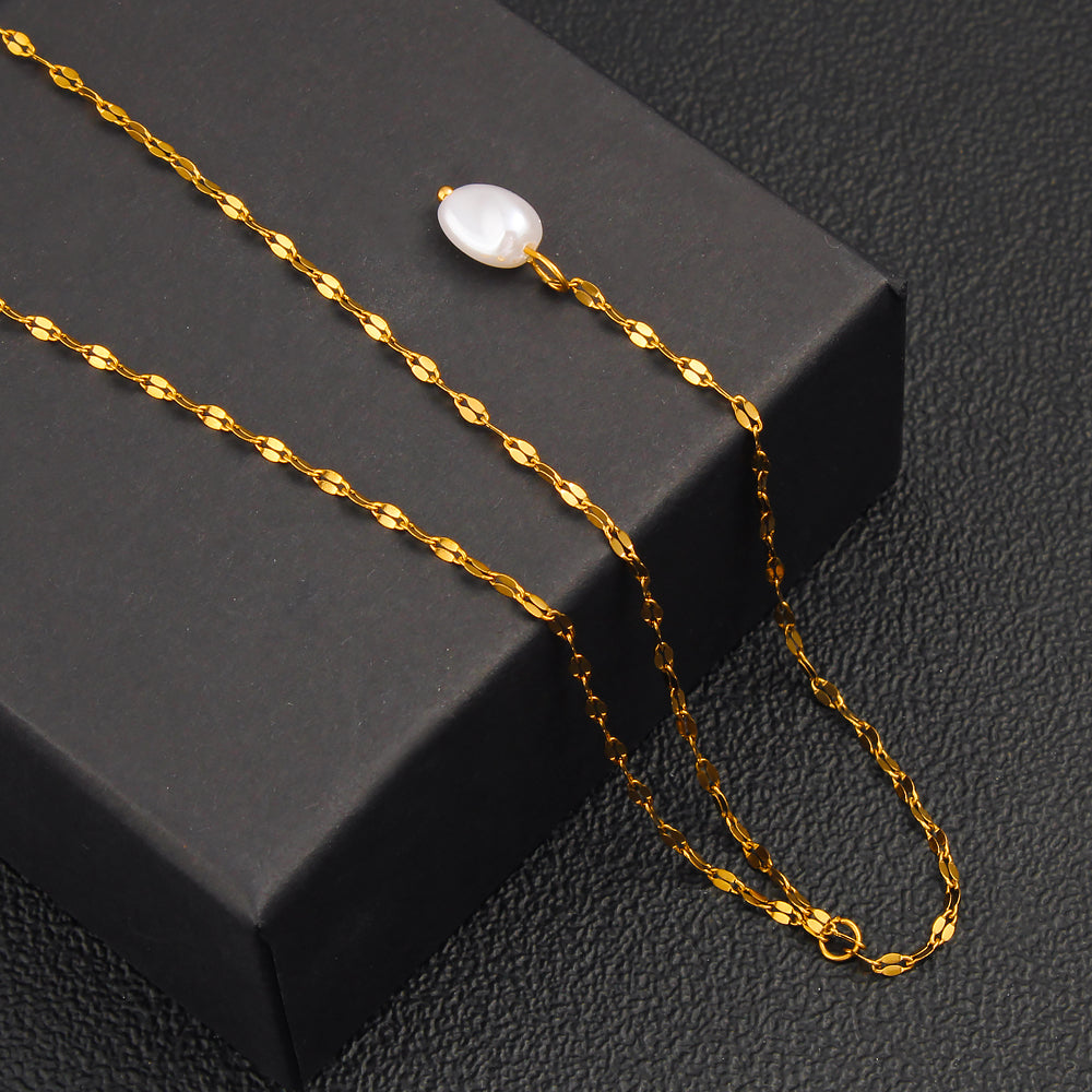 Elegant Pearl Pendant Necklace With 18K Gold Plating Sweater Chain For Women