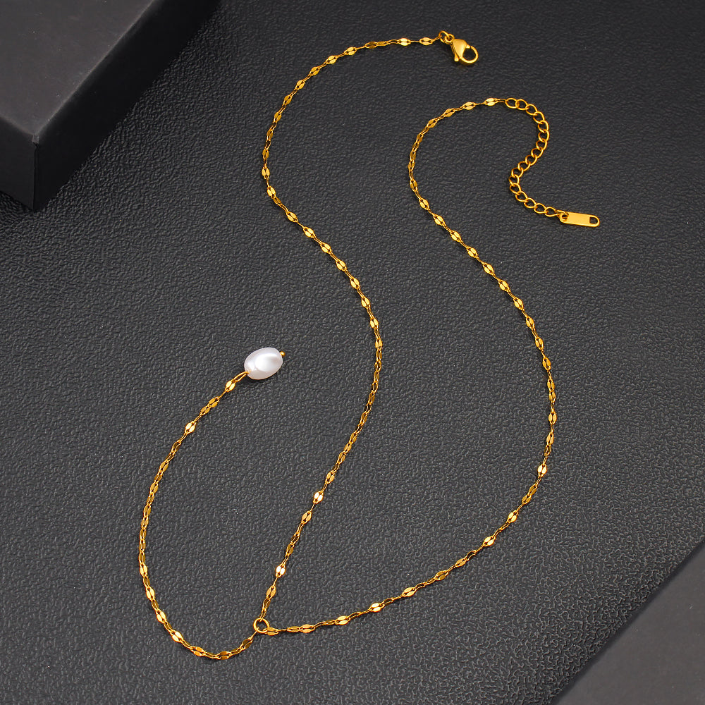 Elegant Pearl Pendant Necklace With 18K Gold Plating Sweater Chain For Women