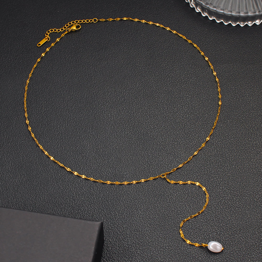 Elegant Pearl Pendant Necklace With 18K Gold Plating Sweater Chain For Women