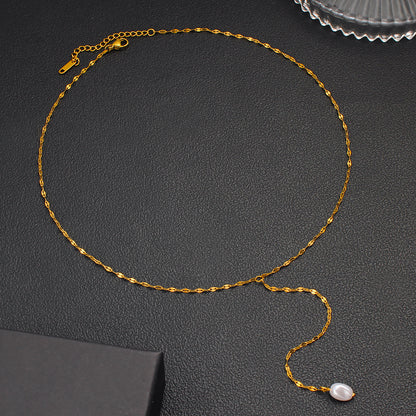 Elegant Pearl Pendant Necklace With 18K Gold Plating Sweater Chain For Women