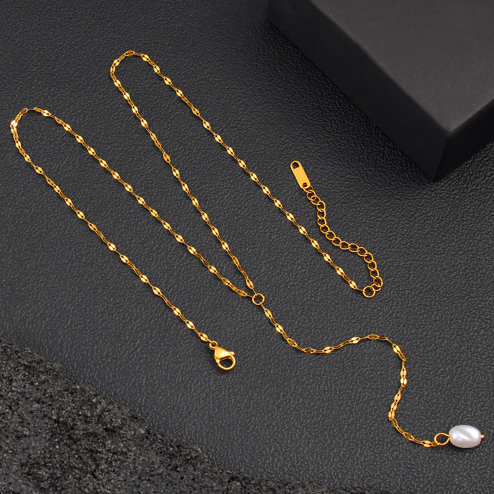 Elegant Pearl Pendant Necklace With 18K Gold Plating Sweater Chain For Women